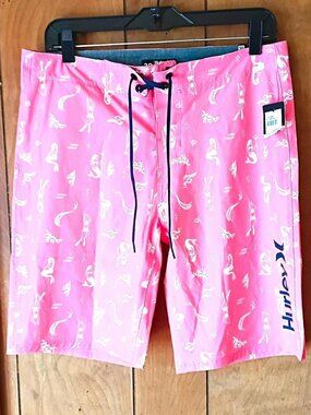 Hurley Men’s Pink bloom swim Board Shorts Size 30 Drawstring Back Pocket NEW